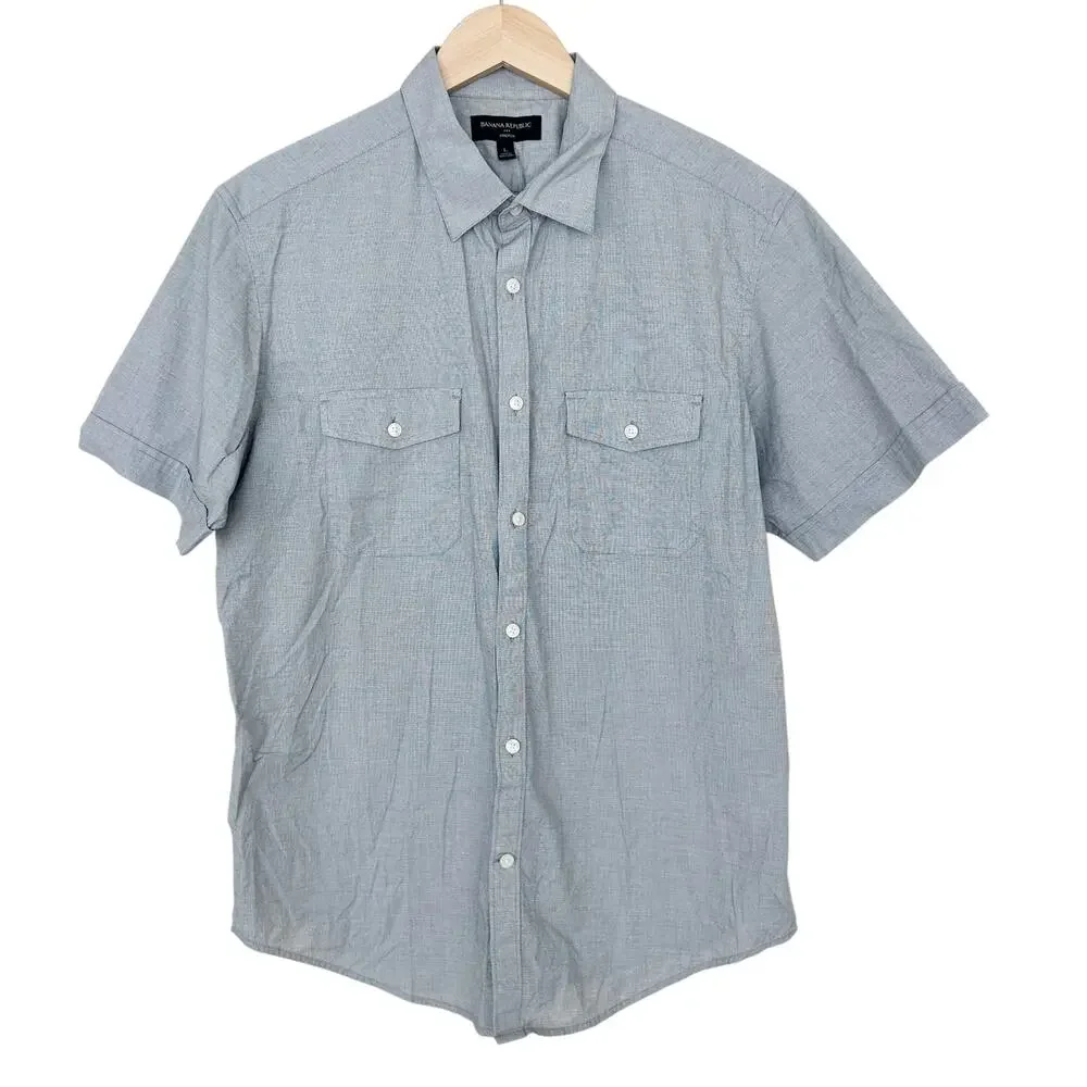 Banana Republic Gray Short Sleeve Button Down Sz L